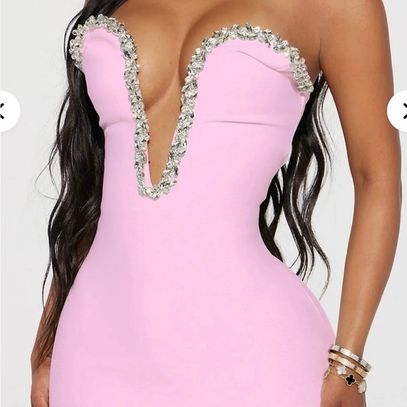 Elegant Pink Strapless Embellished Dress - Picture 2 of 2